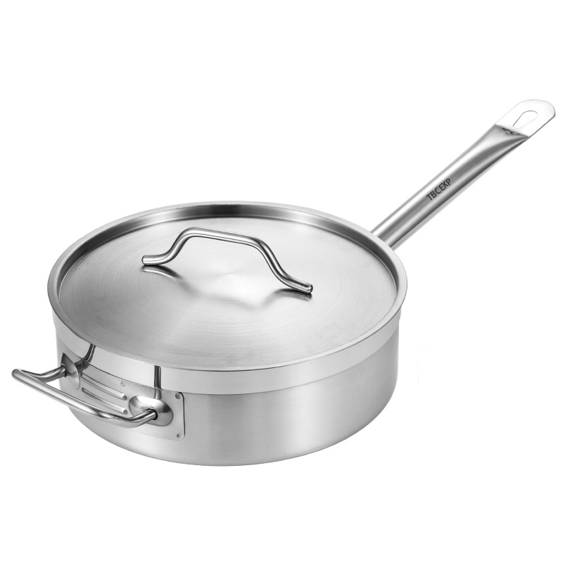 Induction Ready Stainless Steel Sauce Pan with Aluminum-Clad Bottom and Cover TBCEXP 2262011#（Short）