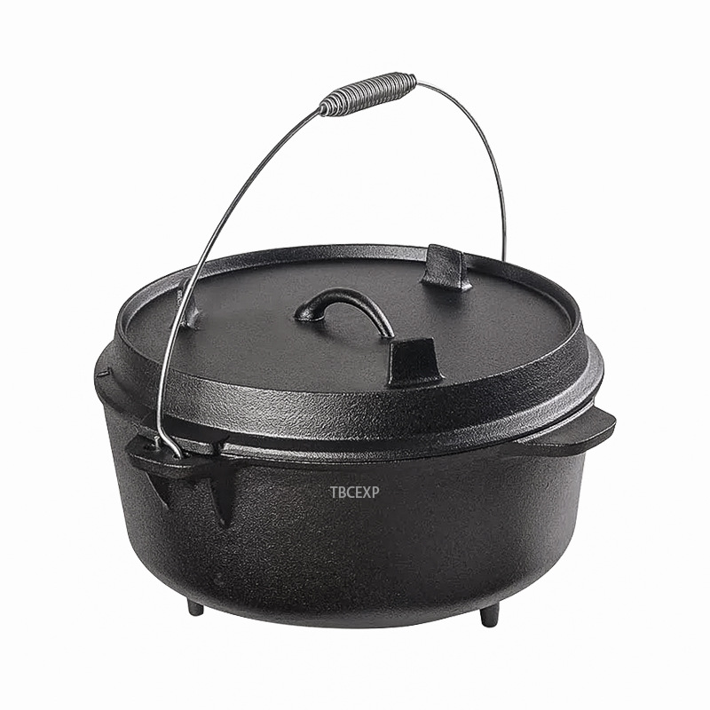 Round Cast Iron Pot Pre-Seasoned 3 Legged Dutch Oven Pot with Lid TBCEXP