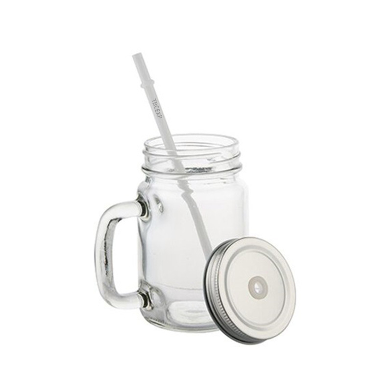 16 oz. Silver Metal Drinking Jar with lid & Straw TBCEXP 5571141#